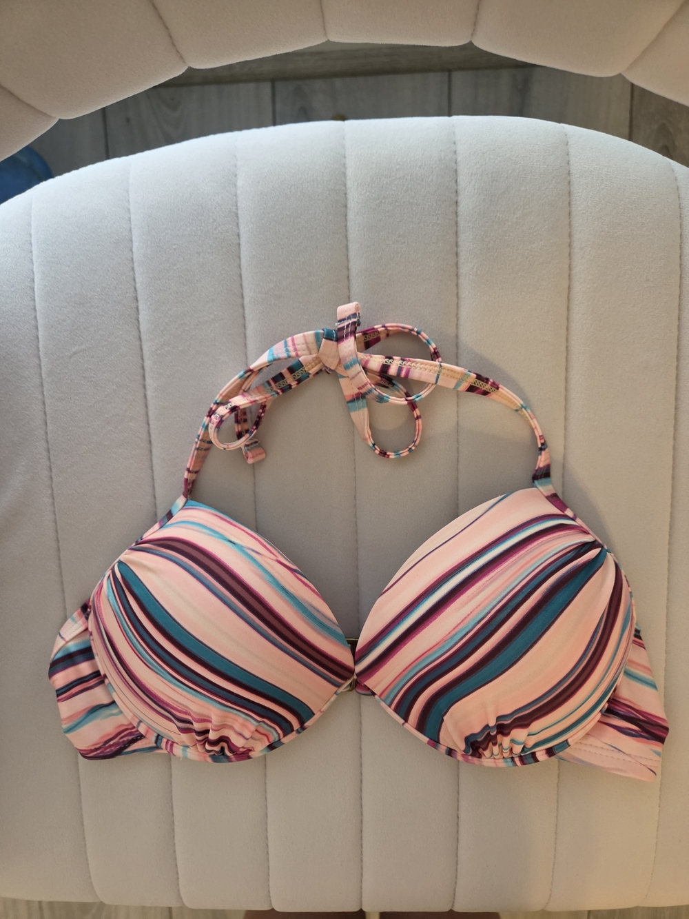 Striped Halter Bikini Top in Pink, Teal & Purple